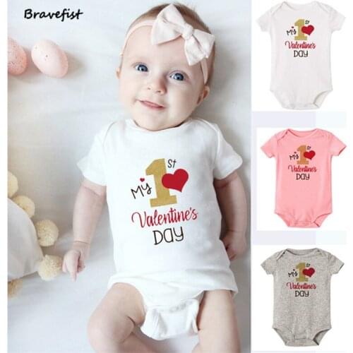 My 1st Valentines Day Kids Romper Newborn Outfits Costume Kids Jumpsuits Summer Clothes Cotton Outwear Baby Tops Onesies Tees