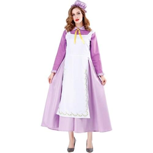 Purple French Maid Fancy Dress Costume Womens Outfit Sexy Waitress Hen Rocky M XL M8886