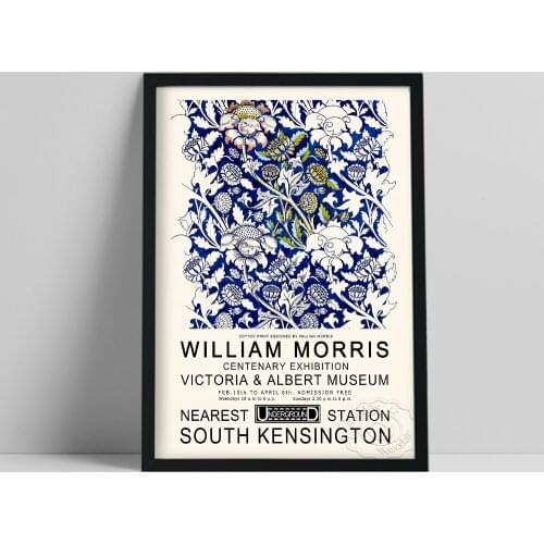 William Morris Exhibition Art Print, Dark Blue William Morris Poster, Retro Flower Wall Painting Decor, Abstract Floral Wall Art