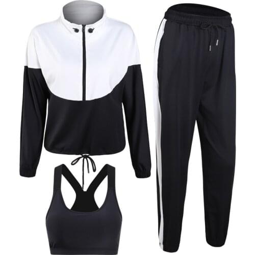 Brand Fitness Women Yoga Set 4 in 1 Set Yoga Bra & Sport Pants Patchwork Zipper Coat Gym Clothes Sport Wear Running Outdoor Jog