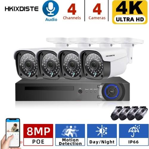H.265 4CH 4K POE NVR Kit Security Human Detection CCTV System Audio Record AI 8MP IP Camera Outdoor P2P Video Surveillance Set