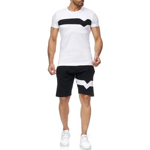 Printing tracksuit men Casual fashion jogging Running Gym sports suit men summer T-shirt shorts sets male