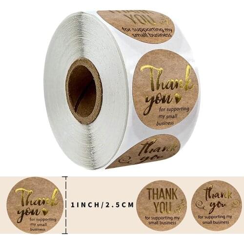500pcs Thank You for Supporting My Business Kraft Stickers with Gold Foil Round Labels Sticker for Small Shop Handmade Sticker