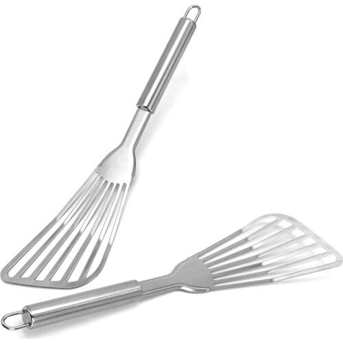 Fish Spatula, 2 Pack Stainless Steel Fish Turner 12.5 Inch Kitchen Cookie Spatula with Brushed Stainless Handle