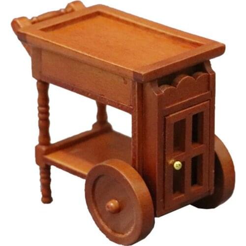 1/12 Miniature Wooden Dining Trolley Toy DIY Dollhouse Landscape Accessories