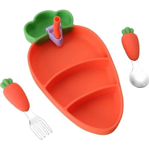 5Pcs/Set Infant Dinnerware Cartoon Carrot Multifunctional BPA Free Training Bowl Spoon Fork Set Toddler Cute Dinnerware Dish