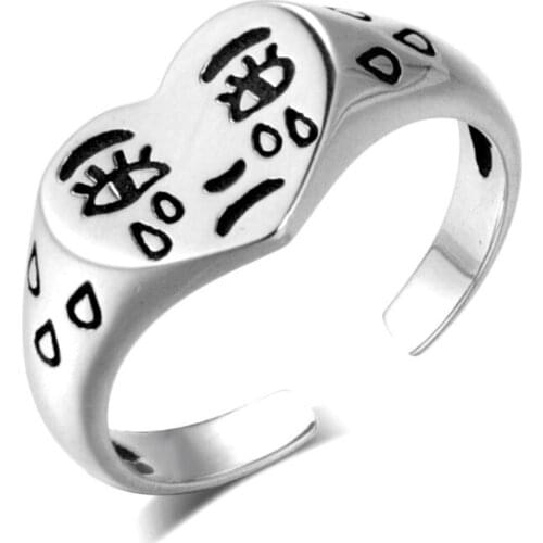 Fashion Simple Sad Cry Face Open Ring Rings Ladies Women Punk Hip Hop Adjustable Finger Rings for Women Fashion Jewelry Gift