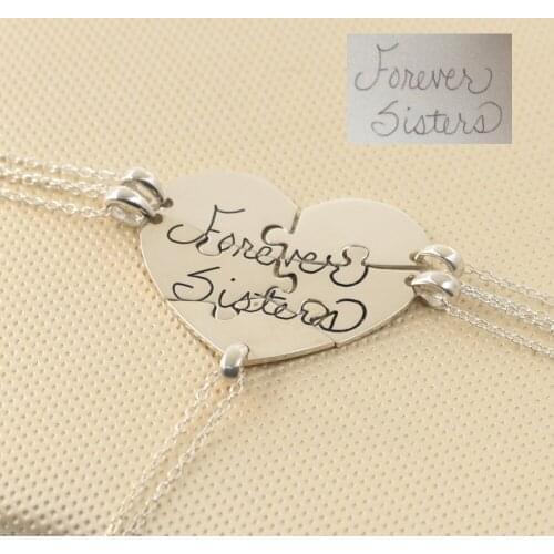 925 Solid Silver Heart Puzzle Necklace 5 Pieces Engraved Handwriting BFF Necklace Set Memorial Gift