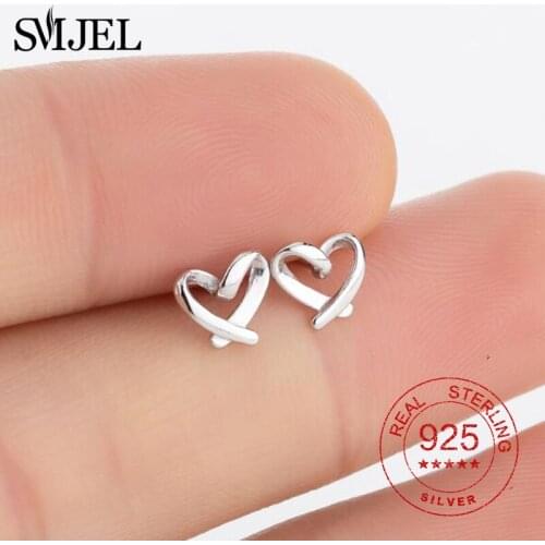 Real 925 Sterling Silver Hollow Heart Earrings For Women New Brand Tiny Twist Heart Fashion Ear Cuff Piercing Earring Gift