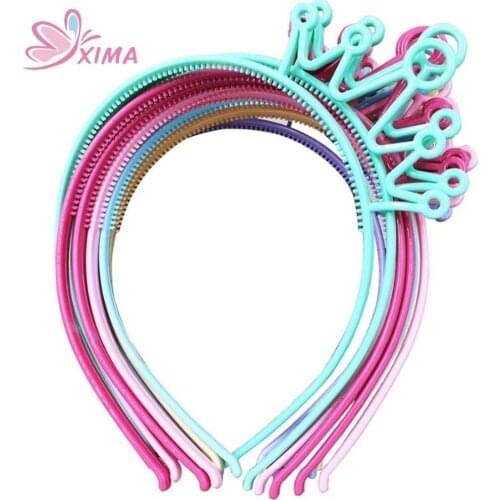 XIMA 12pcs/lot Spring Colors ABS Plastic Material Crown Hairband Girls Headbands Tiaras Headband Children Hair Accessories
