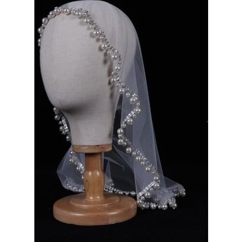 Luxury Wedding Veil with Crystal Edge Pearls Beaded Bridal Veil Short Women Veil For Wedding Party