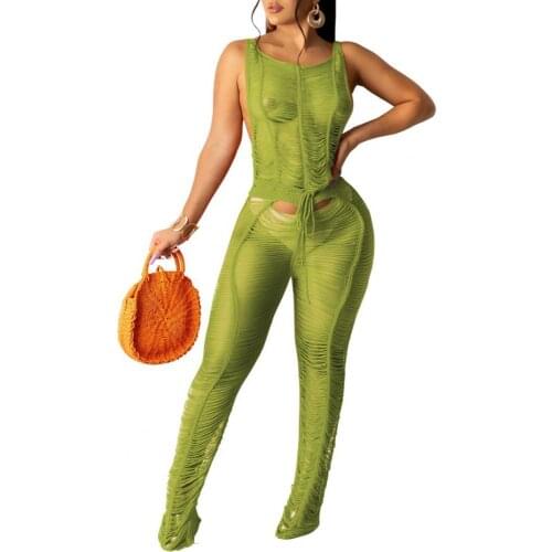 Sexy Women Hollow Out Jumpsuit Summer Knitted Sleeveless See Through Jumpsuit Beachwear Knitted Sleeveless See Through Jumpsuit