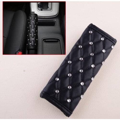 Bling Bead Black PU Leather Handbrake Cover Protector Decor Fit For Automatic Transmission Car Styling