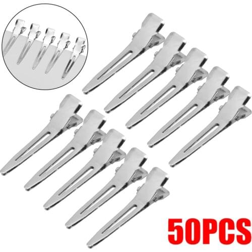 50Pcs DIY Hair Clips Modish Flat Metal Single Prong Alligator Hair Clips Barrette for Bows Silver Hairpins for Hair Styling Tool