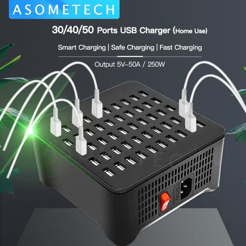 250W 30/40/50 Ports USB Charger For Android iPhone Adapter HUB Charging Station Dock Socket Multifunctional Tablet Phone Charger