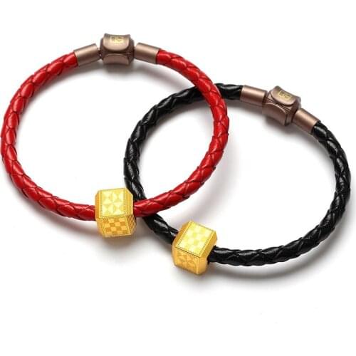 Pure 24K Yellow Gold Bracelet Women 999 Gold 3D Loose Beads Bracelet