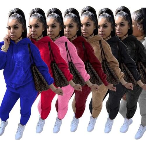 Winter Two Piece Outfits Women Hoodies Long Sleeve Top and Pants Sets Plus Size Sweater Tracksuit Set Bulk Items Wholesale Lots