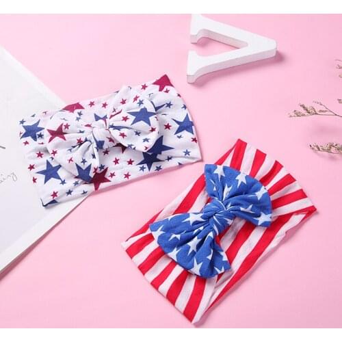 20 Pcs/Lot,15.5cm Star Prints Nylon Headbands,Fourth of July Flag Prints Hair Bows Nylon Turban Headband Children Girls Headwear