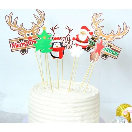 2020 INS Antlers Merry Christmas Cake Topper Santa Claus Xmas Cupcake Topper Supplies for Christmas Xmas Party Cake Decorations