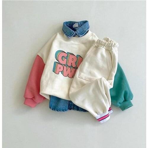 2021 New Fashion Letter Print Baby Long Sleeve Sweatshirt Cute Baby Boy Big Pocket Casual Pants Autumn Kids Sweatshirt Set