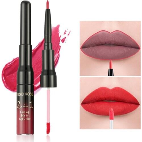 24 Color 2-in-1 Lip Gloss + Lip Liner Matte Non-stick Cup Liquid Lipstick Double Lip Gloss Pen Makeup Nude Lipgloss