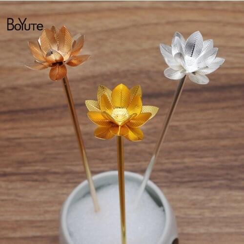 BoYuTe (5 Pieces/Lot) 26MM Metal Brass Lotus Hair Stick Materials Diy Handmade Bridal Hair Jewelry Accessories Wholesale