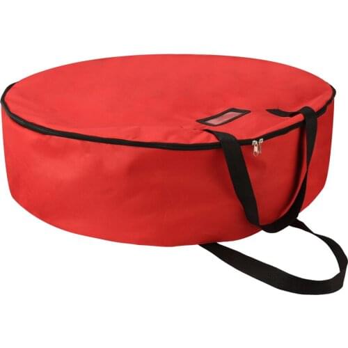 Artificial Wreath Storage Bag Christmas Festival Party Decoration Round Oxford Cloth Easy To Carry Red Durable Organize Tools