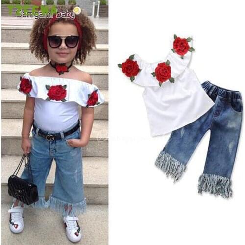 Summer Girls Clothes Sets Childrens Clothing Fashion Girl Top+denim Pants Suits Kids Clothing Sets For Girls Roupas De Menina