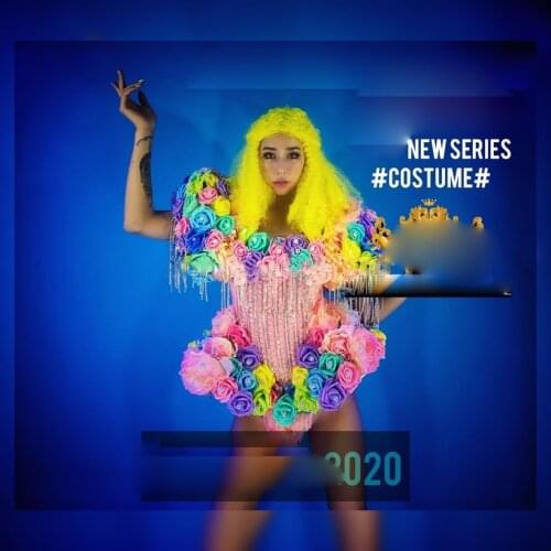 Nightclub bar gogo flash diamond costume Sexy flower fairy cosplay costumes ds female cute colorful park costume