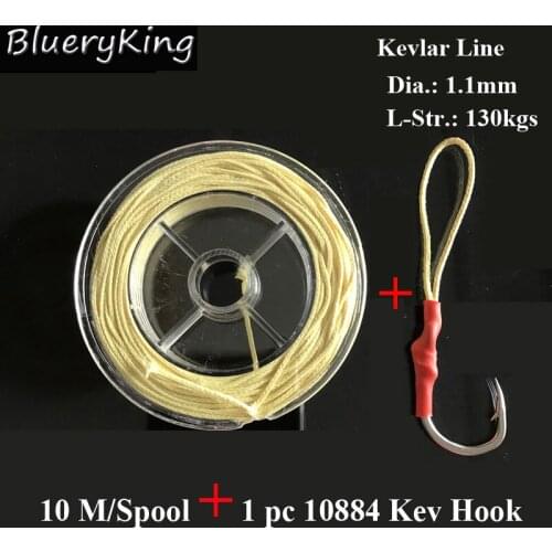 BlueKim 10M/Spool 1.1MM 130 Assist Fish Hooks Kevlar Fishing Line Assistant Hooks Kevlar Line Braided Kevlar Line High Stronger