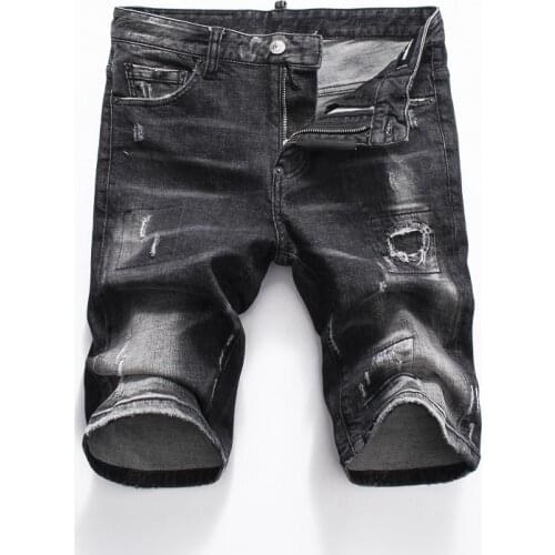 Summer Style Italy Jeans dsq Brand Mens Shorts Jeans Men Denim Trousers Zipper Patchwork Slim Black Hole Shorts Jeans for Men