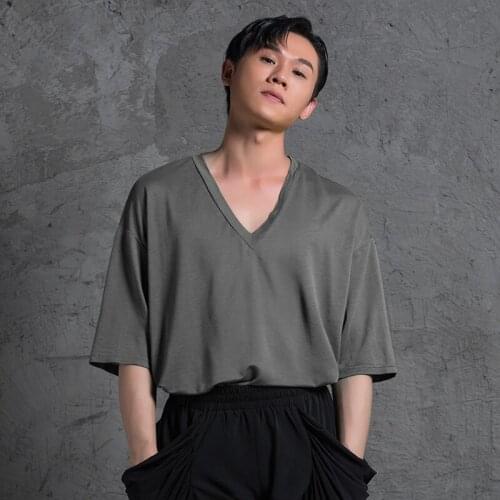 2021 Men Latin Dance Competition Clothes V-Neck Latin Dance Practice Clothes Ballroom Chacha Samba Latin Performance Wear DN8385