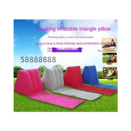 Outdoor travel inflatable beach recliner cushion with soft triangle cushion PVC flocking portable single camping mat straw mat
