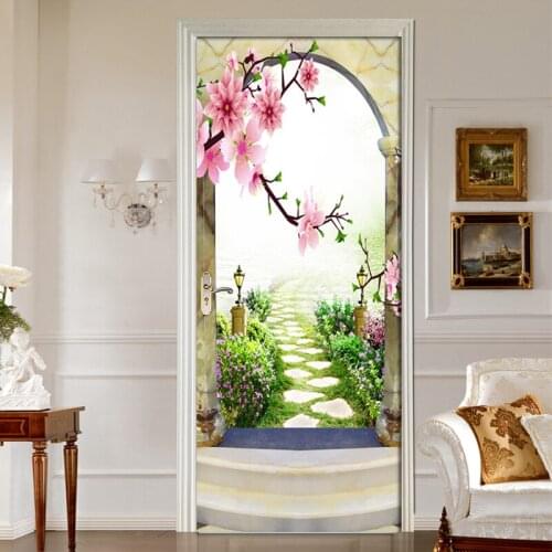 Bedroom Door Stickers Spring Good Scenery Home Decoration Garden Living Room Decoration Door Decals Self-Adhesive 2-Pieces Set