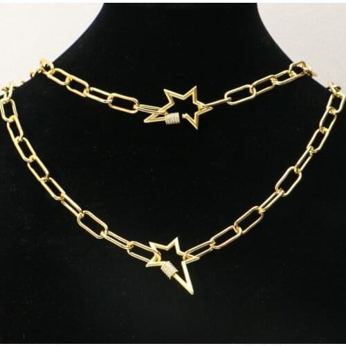 4 Pcs s Star clasp buckle pendant necklace Cute star pendant Color retention Gold Chain jewelry Chain necklace 50248