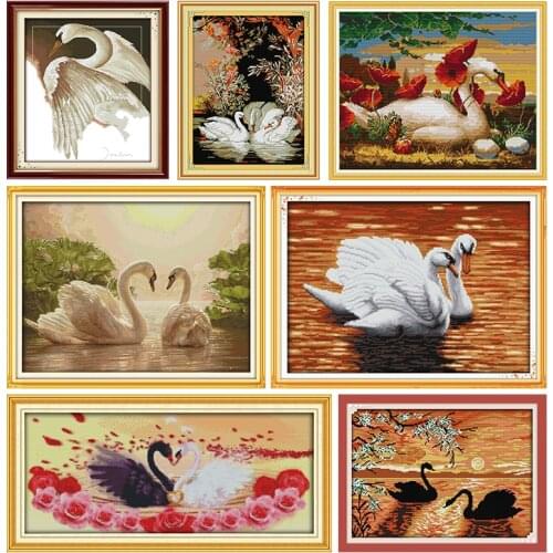 Cross-Stitch Kits Stamped A Swan Printed 11CT 14CT Painting Counted Patterns Crafts Decoration Embroidery Needlework Thread Sets
