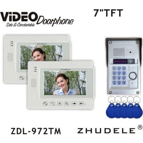 ZHUDELE Video Record / Photograph 7" Wired Video Door Phone Doorbell Home Security Intercom System RFID IR Camera Waterproof Cov