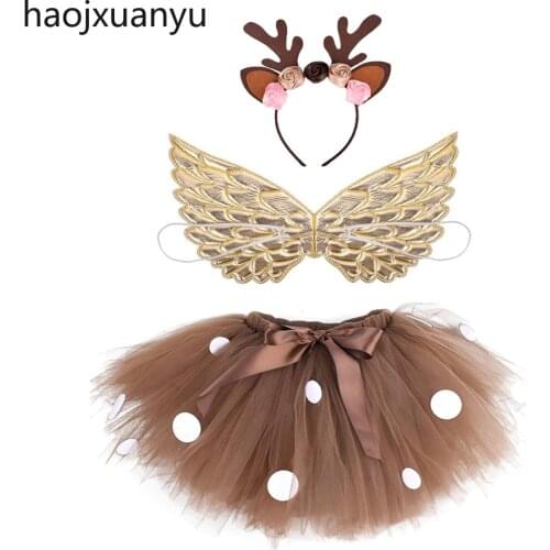 Purim Fluffy Brown Deer Girl Tutu Skirt Christmas Costume Kids Reindeer Tulle Skirt for Halloween Carnival Children Outfit