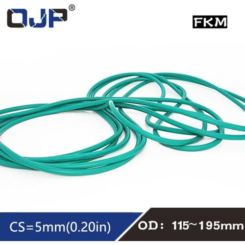1PC Rubber Ring Green FKM O ring Seal CS5mm OD115/120/130/140/150/155/170/195mm Rubber O-Rings Seal Gasket Oil ORing Fuel Washer