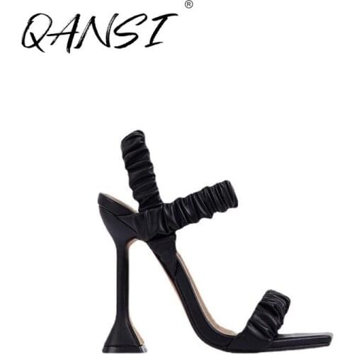 Square Toe Peep Toe Folds High Heels Women Sandals Summer Party Wedding Womens Shoes Outdoor Non-slip Horseshoe Heel Sandals