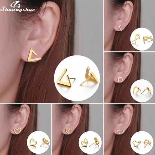 Shuangshuo Fashion Gothic Triangle Earrings Punk Rock Geometric Ear Stud Stainless Steel Jewelry for Men Women Party Gift Bijoux