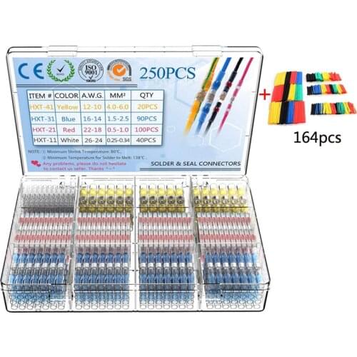 Mixed Heat Shrink Connect Terminals Waterproof Electrical Wire Insulated Butt Connectors Kit Solder Sleeve Tube