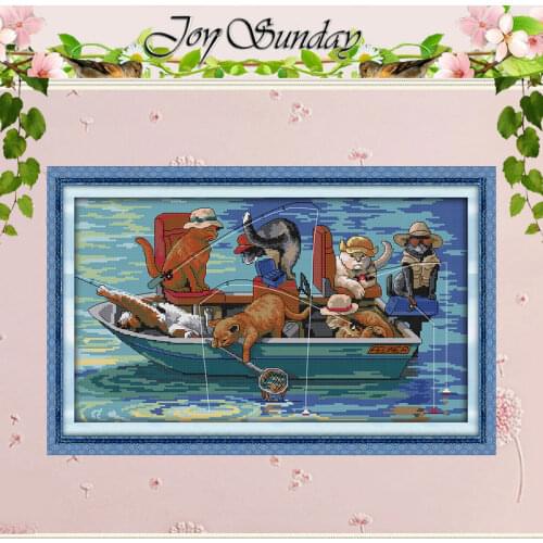 The fishing cats Patterns Counted Cross Stitch DIY 11CT 14CT Cross Stitch Set Chinese Cross-stitch Kits Embroidery Needlework