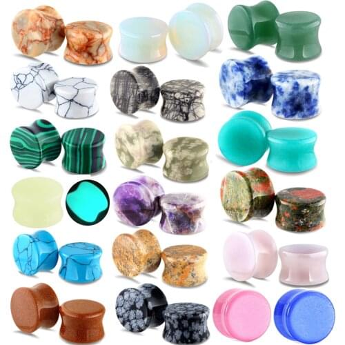JUNLOWPY Ear Plugs Gauges Kit Earring Lobe Stretching 6-18mm Nature Stone Tapers Expander Body Piercing Set Flesh Tunnels 2pcs