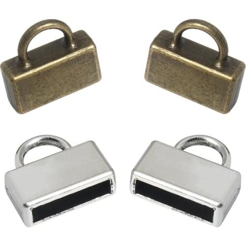 20pcs Antique Bronze Silver Color End Caps Jewelry Clasps Fit 10x2mm Flat Leather Cord DIY Bracelets Connectors Making Findings