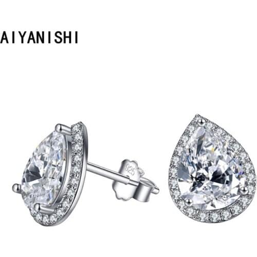 AIYANISHI Vintage 925 Sterling Silver Stud Earring Halo Pear Silver Stud Earrings for Women Wedding Engagement Party Gifts
