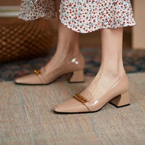 Salu New Brand Design Spring Genuine Leather Square Toe Women Wedding Pumps Strange Heels Pumps Shallow Elegant Shoes Woman