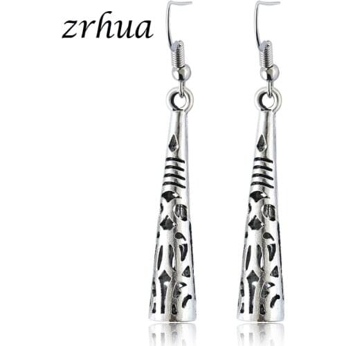 ZRHUA Vintage Women Drop Earrings Newest Hollow Water Drop Shape Boucle D'oreille Jewelry Cubic Zirconia Silver Color Brincos