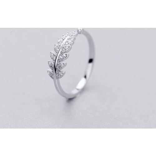 925 Sterling Silver Fashion Korean Opening Adjustable Crystal Leaf Rings For Women Wedding Jewelry jz337