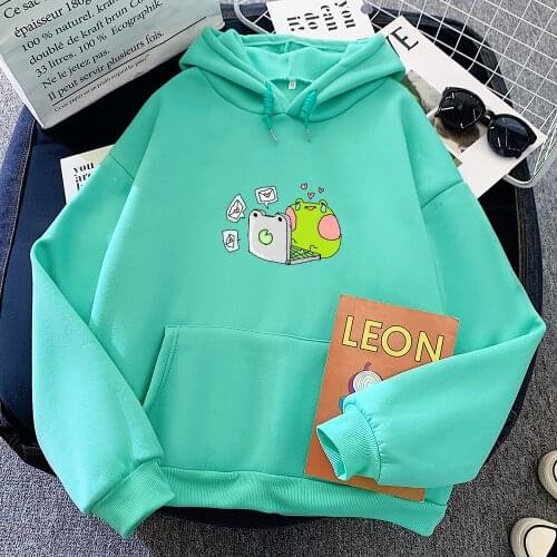 Winter Autumn Warm Hoodie Women Loose Oversize Hooded Sweatshirt Harajuku Sad Frog Printed Casual Funny Hoodies Pullover Female